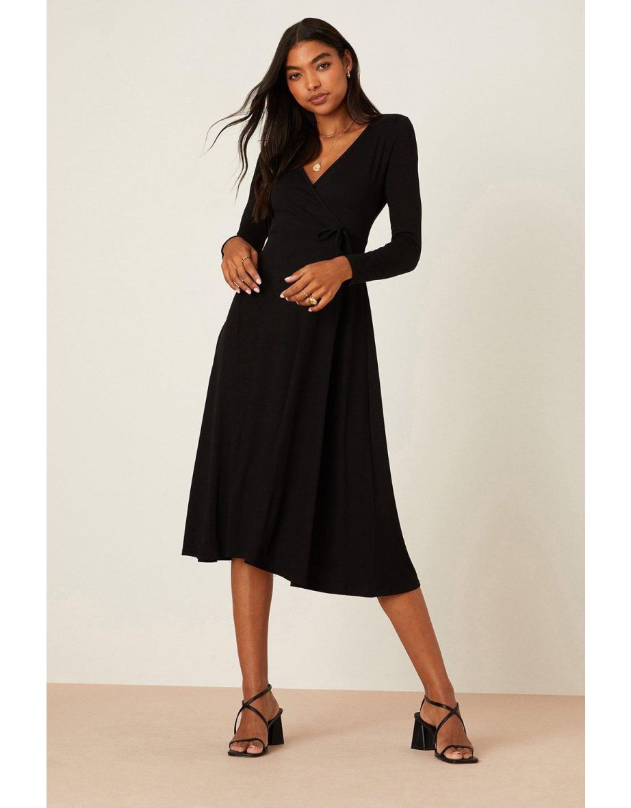 Black Wrap Midi Dress