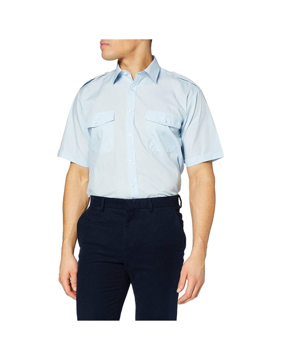 Premier Mens Short Sleeve Pilot Plain Work Shirt - Light Blue - 2