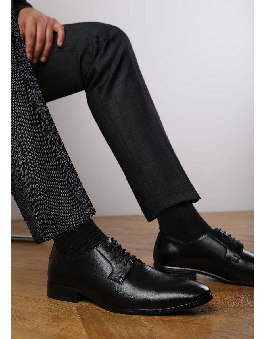 DAVID LACE UP DERBY FORMAL DRESS WORK SHOES IN BLACK FAUX LEATHER - 7