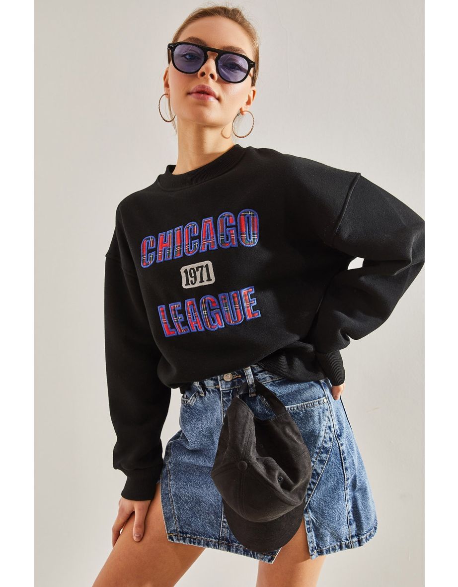 Women's Chicago Printed Three Thread Raised Sweatshirt