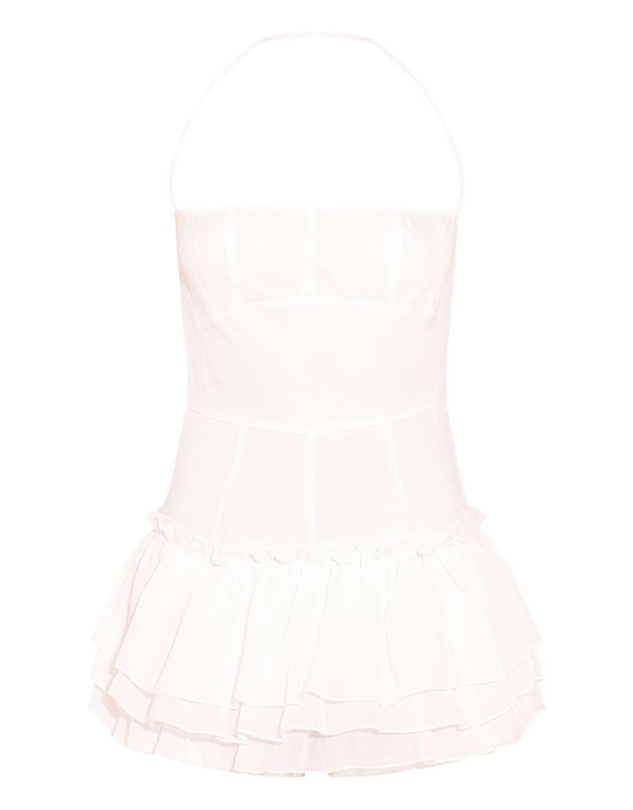 White Detailed Frill Hem Skort Playsuit - 4