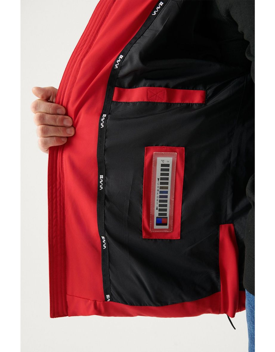 Men's Red Thermal Water Repellent Windproof Puffer Jacket - 7