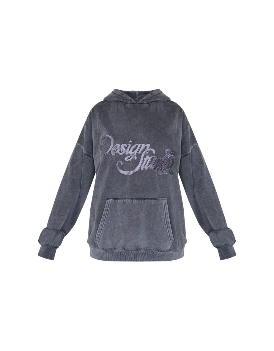 Charcoal Washed Design Studio Tonal Embroidered Hoodie - 4