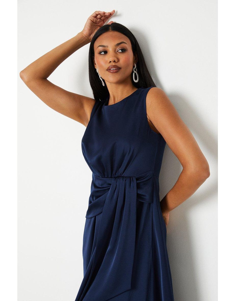 Sash Front Drape Skirt Satin Midaxi Dress - 3