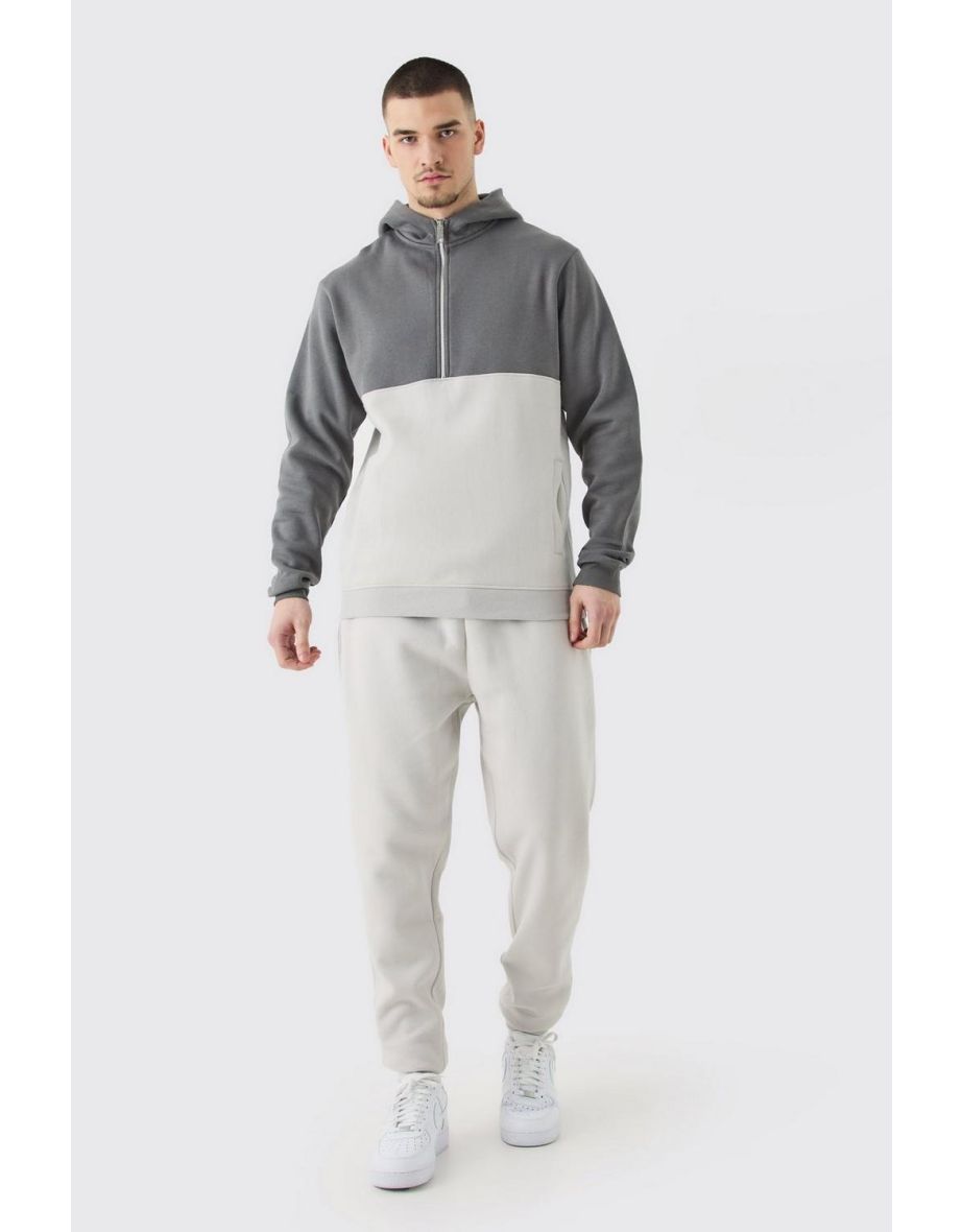 Shop Tall Slim Fit Colour Block Half Zip Tracksuit light grey Online in Bahrain VogaCloset