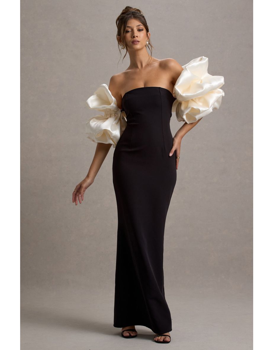 Evermore | Black & Cream Puff-Sleeve Maxi Dress - 7