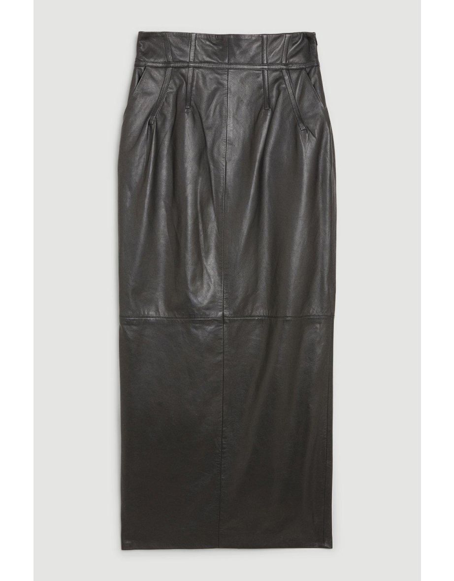 Leather Corset Detail High Waist Maxi Pencil Skirt - 3