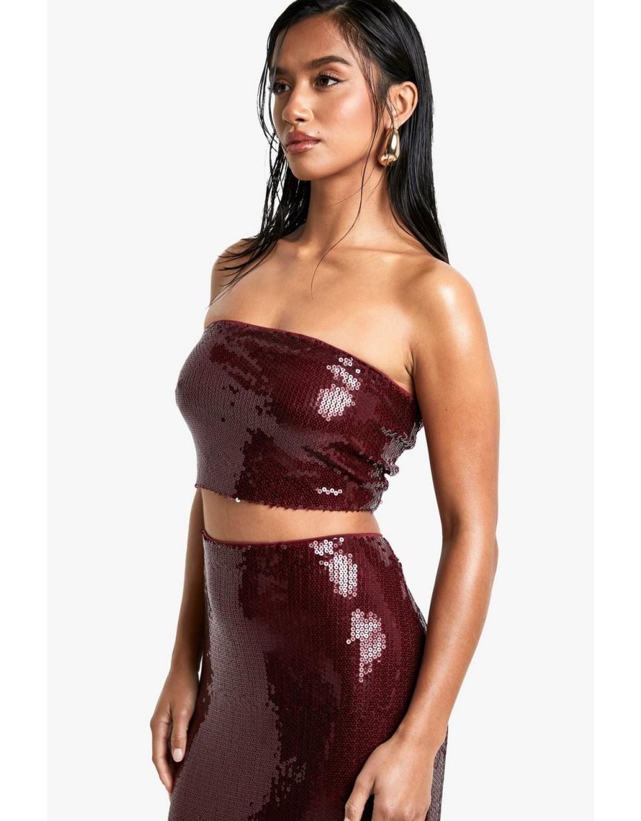 Petite Sequin Bandeau And Maxi Skirt Co-ord - red - 3
