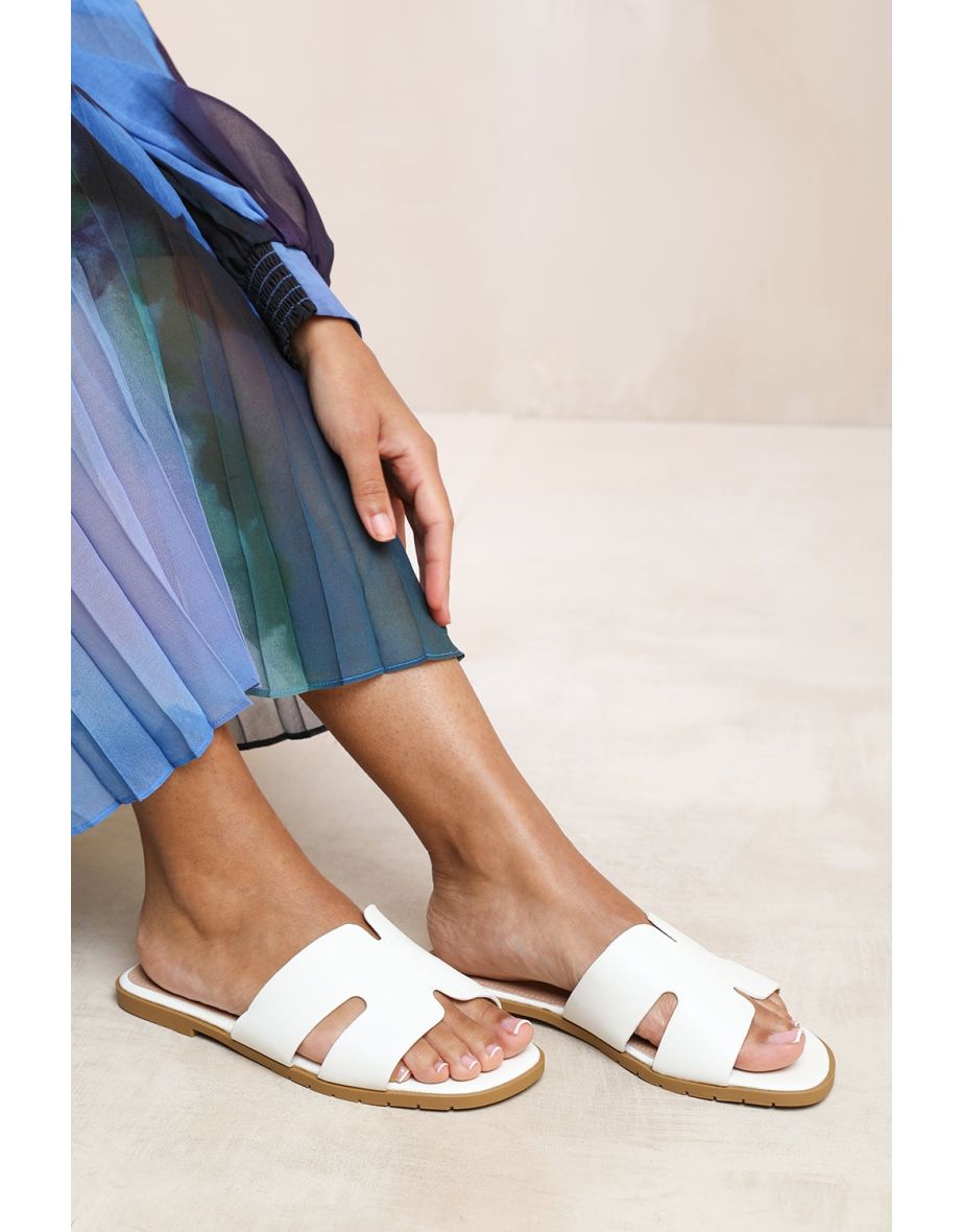MAE WIDE FIT PU STRAP SANDALS IN WHITE FAUX LEATHER