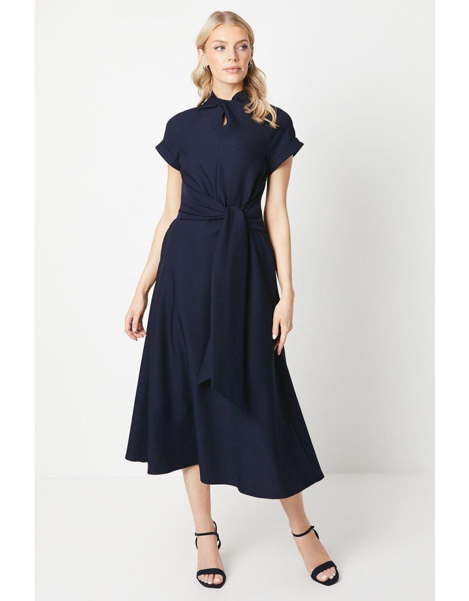 Occasion Twist Neck Fit & Flare Midi Dress - navy
