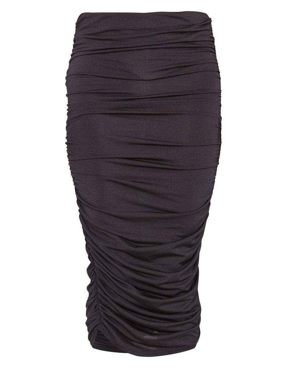 Black Slinky Ruched Midi Skirt - 4