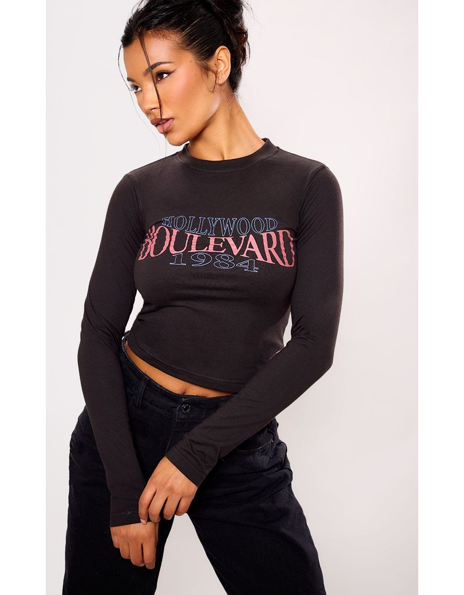 Black Hollywood Boulevard Fitted Crop T Shirt
