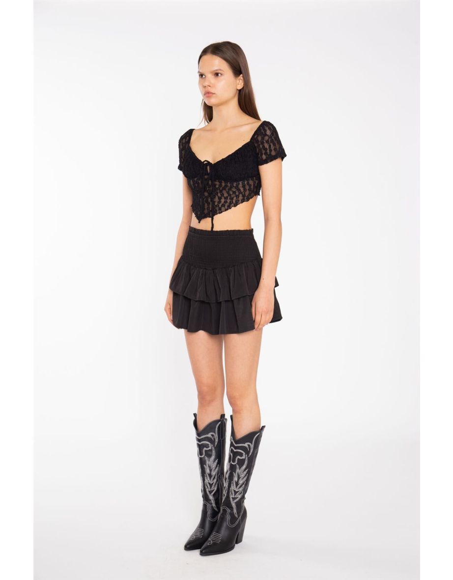 Black RaRa Smocked-Waist Mini-Skirt - 4