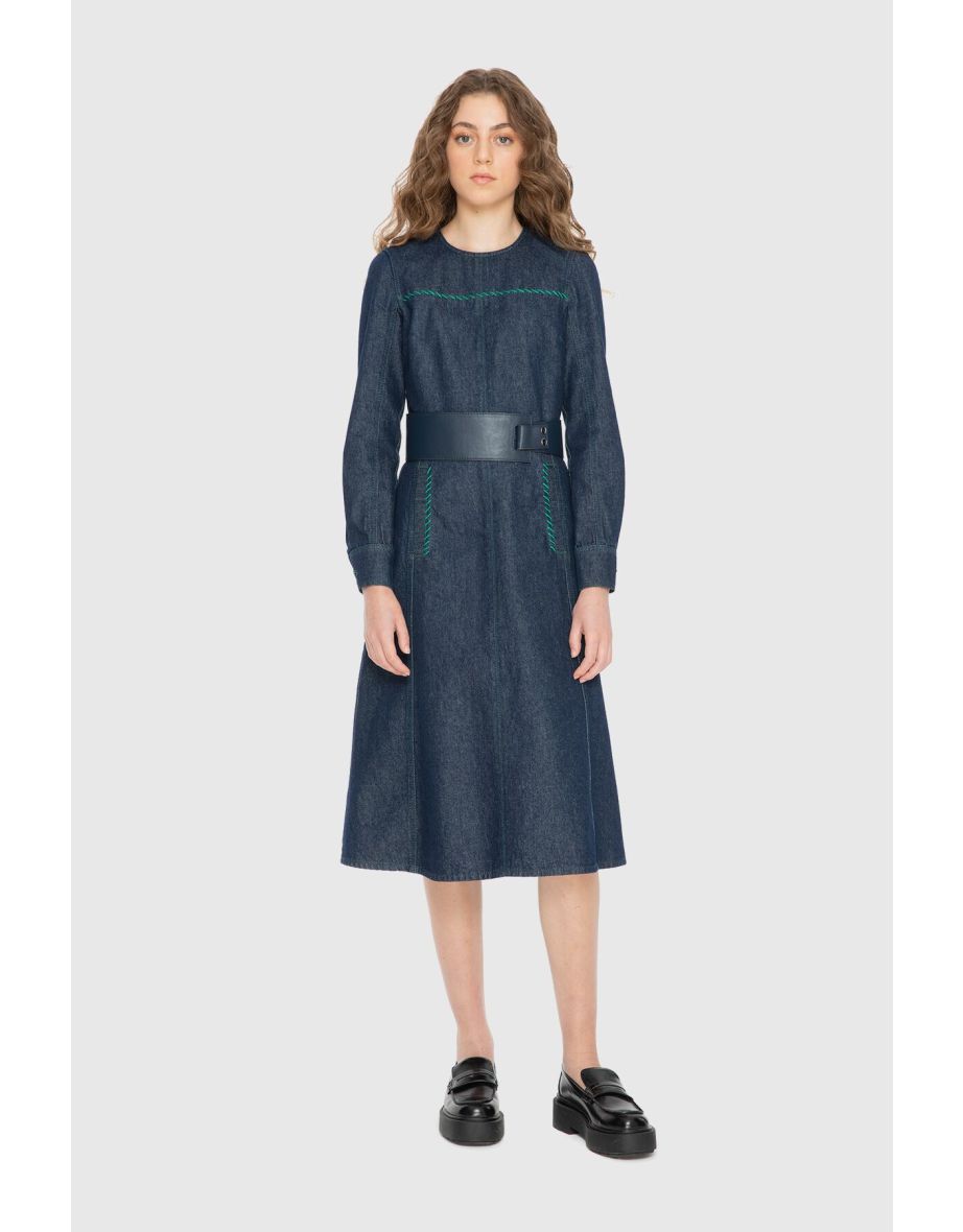 Faux Leather Belt And Dikis Details Jean Dress