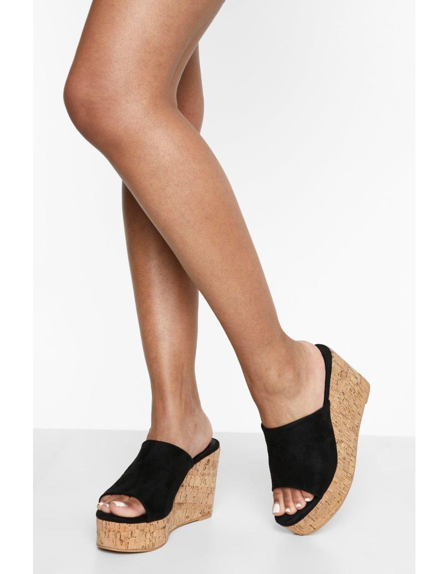 Shop Peep Toe Cork Wedges black Online in Bahrain VogaCloset