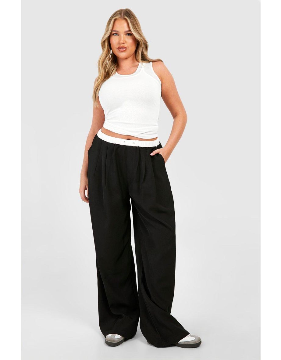 Contrast Waistband Detail Wide Leg Trouser