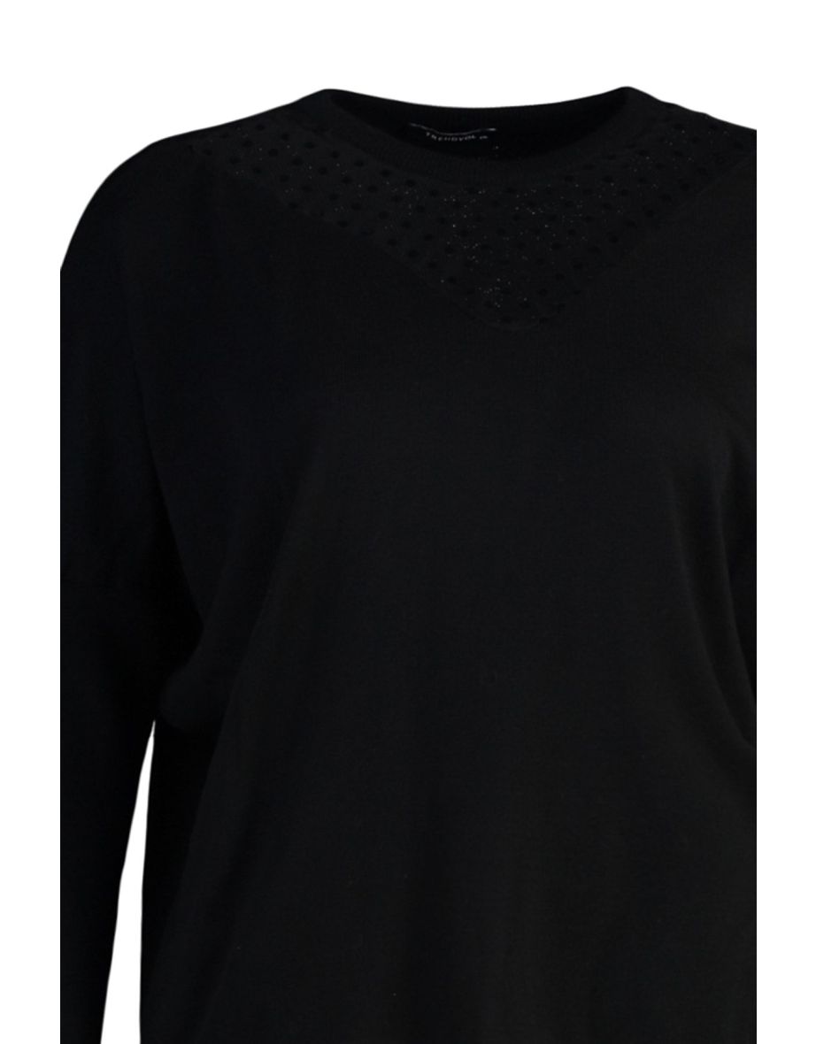 Black Tulle Detailed Off Shoulder Thin Knitwear Sweater - 7