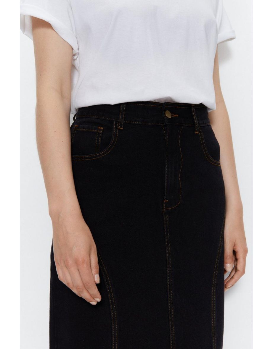 Denim Panelled Maxi Skirt - 3