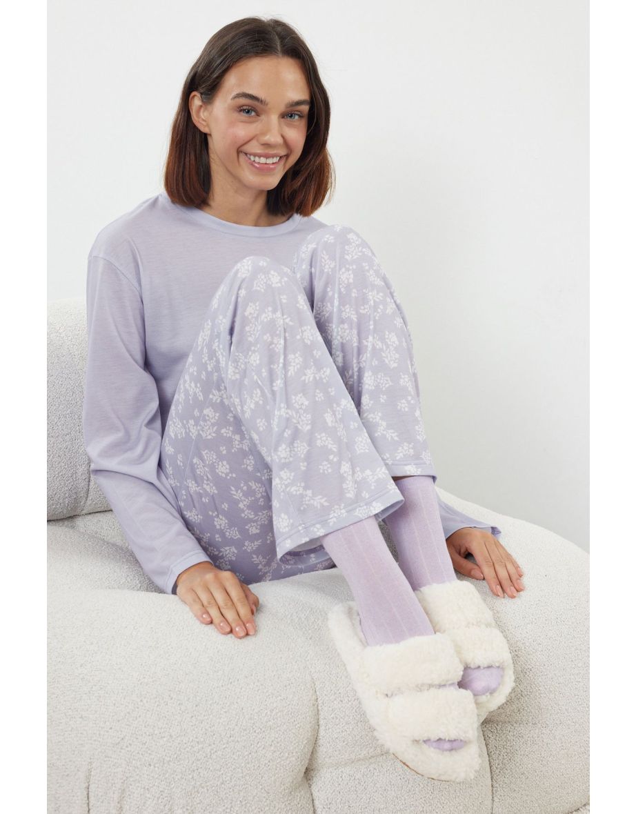 Lilac Printed Jersey Knitted Pajama Set - 5