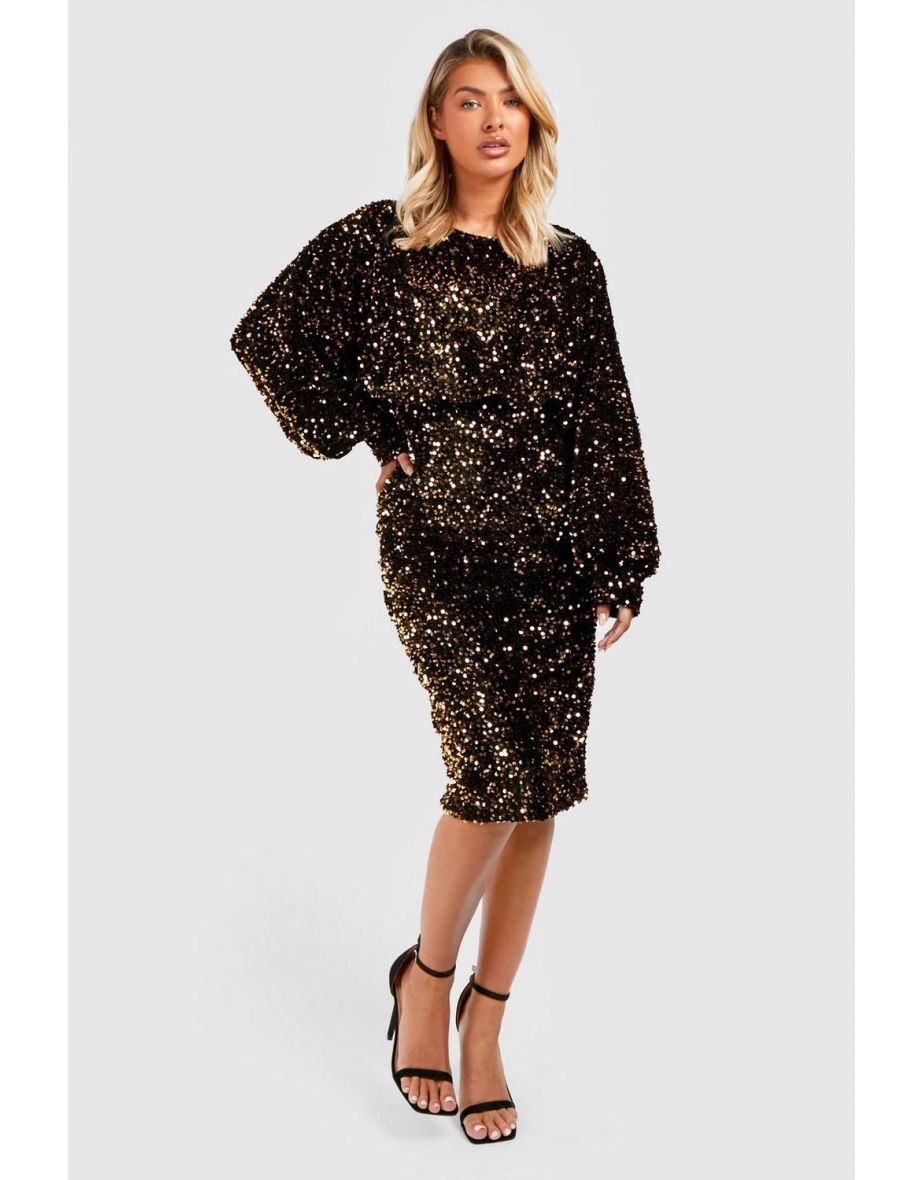 Sequin Open Back Midi Dress - gold