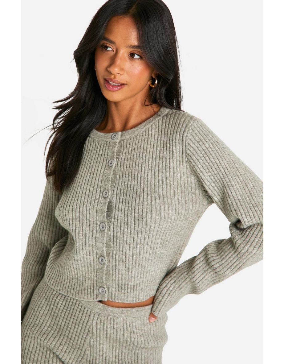 Petite Ribbed Cropped Cardigan And Micro Short Co Ord - 3