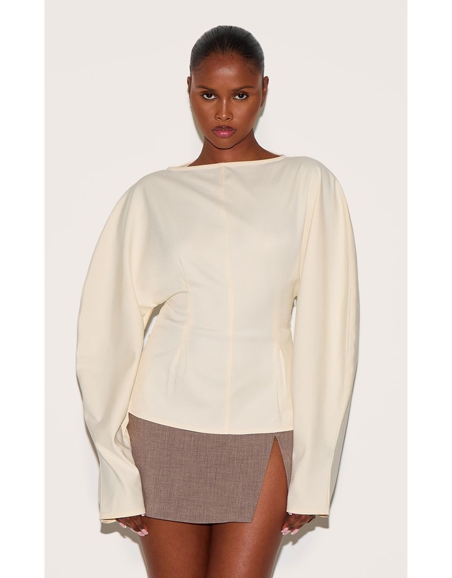 Butter Yellow Woven Boatneck Fitted Blouse