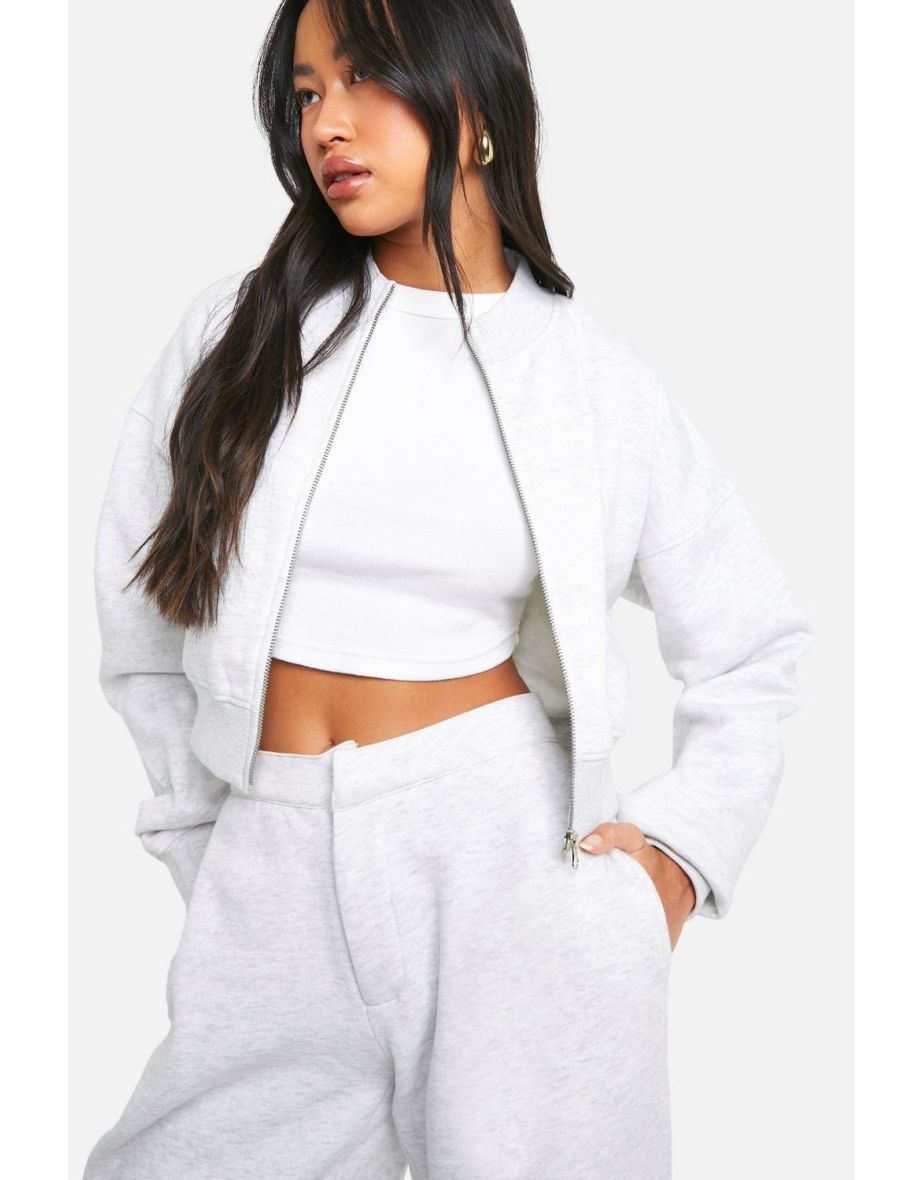 Boxy Crop Bomber And Tailored Straight Leg Jogger Tracksuit - ash grey - 3