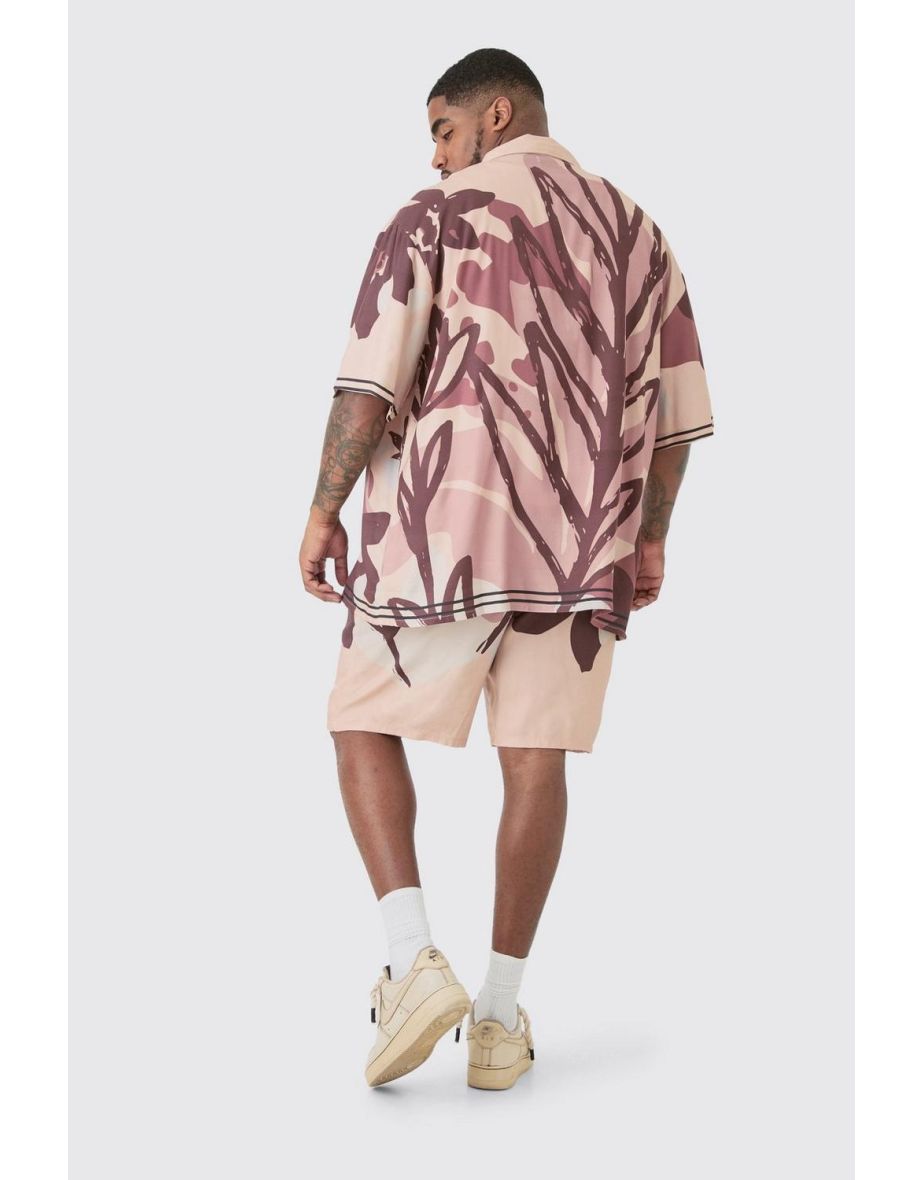 Plus Drop Revere Abstract Flower Shirt & Short - stone - 1