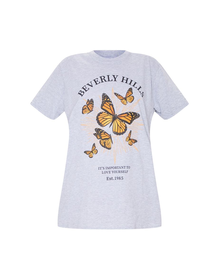 Grey Beverly Hills Butterfly Printed T Shirt - 4