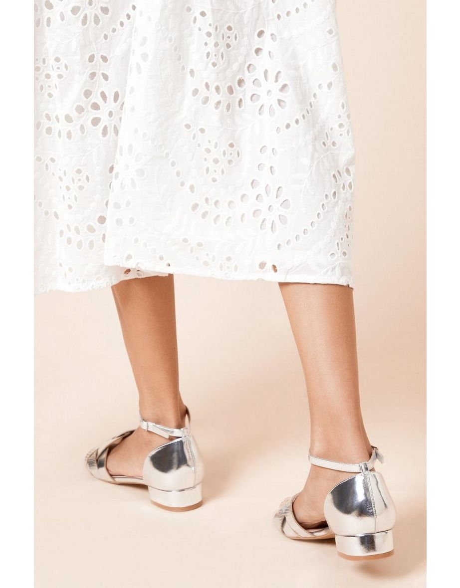 Wide Fit Sonia Faux Leather Interwoven Low Block Heeled Sandals