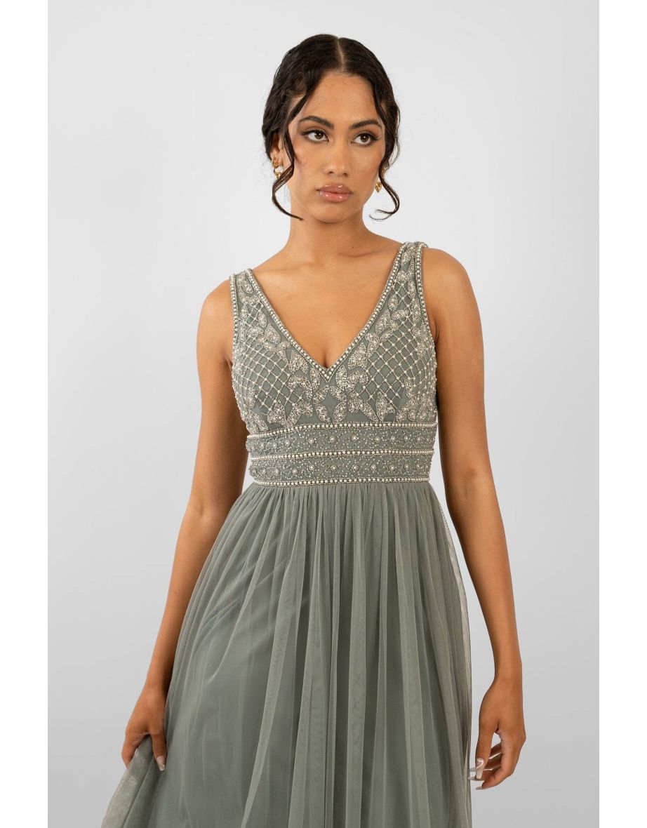 Kreshma Teal Embellished Maxi Dress - 5