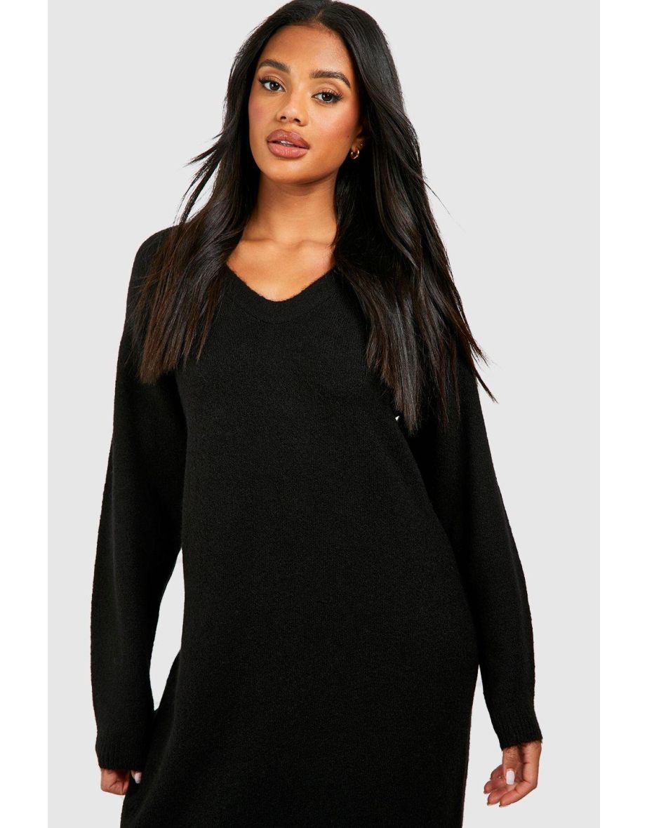 Slouchy Soft Knit Maxi Knitted Dress - black - 3