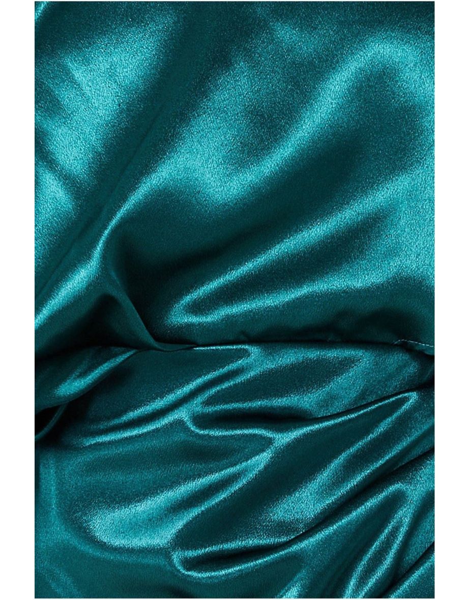 Goddiva Satin Drape Shoulder Wrap Maxi Dress - Emerald Green - 4