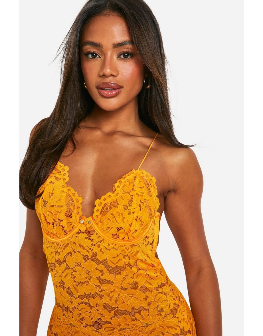 Lace Detail Underwire Babydoll - orange - 2