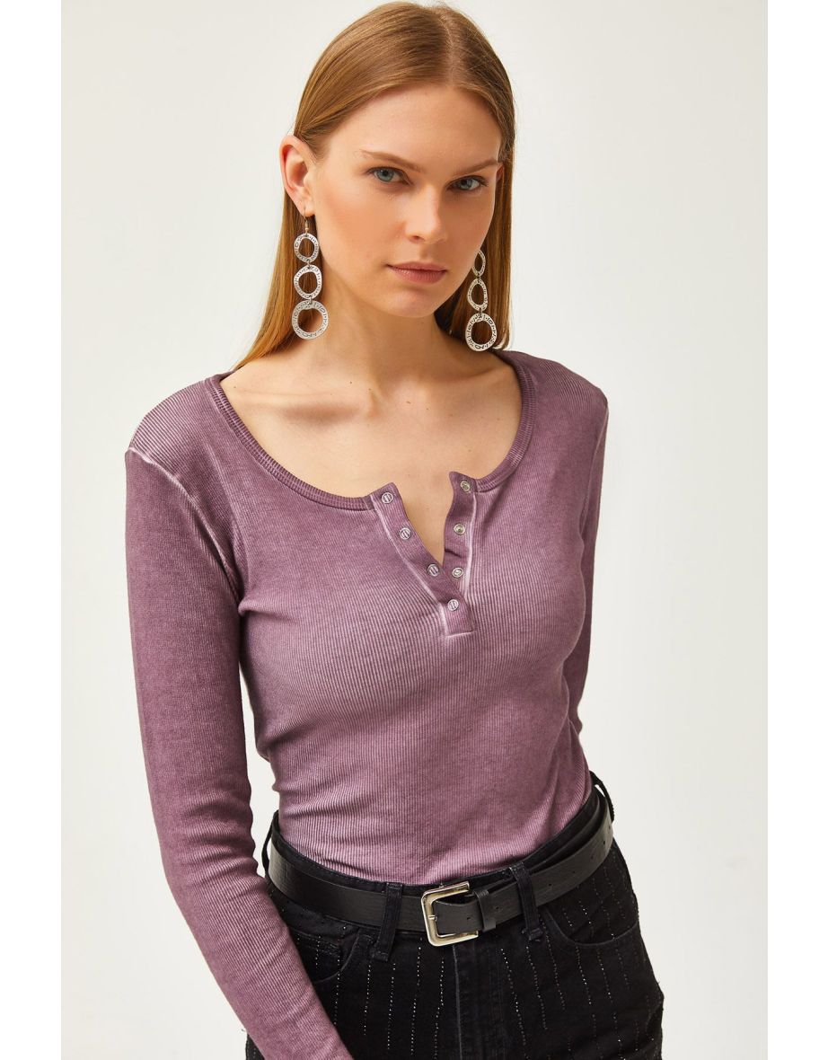 Women's Washed Purple Placket Camisole top