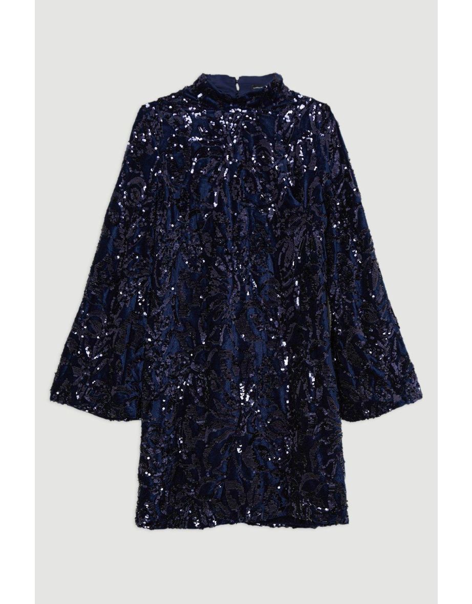 Plus Size Velvet Sequin Flare Woven Mini Dress - 3