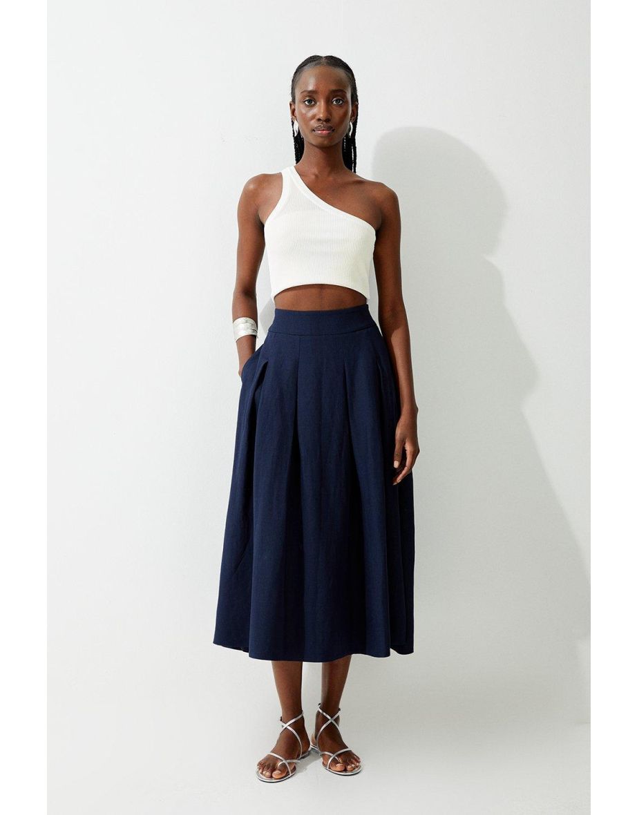 Shop Linen Viscose Fluid Tailored Midaxi Full Skirt Online in Oman VogaCloset