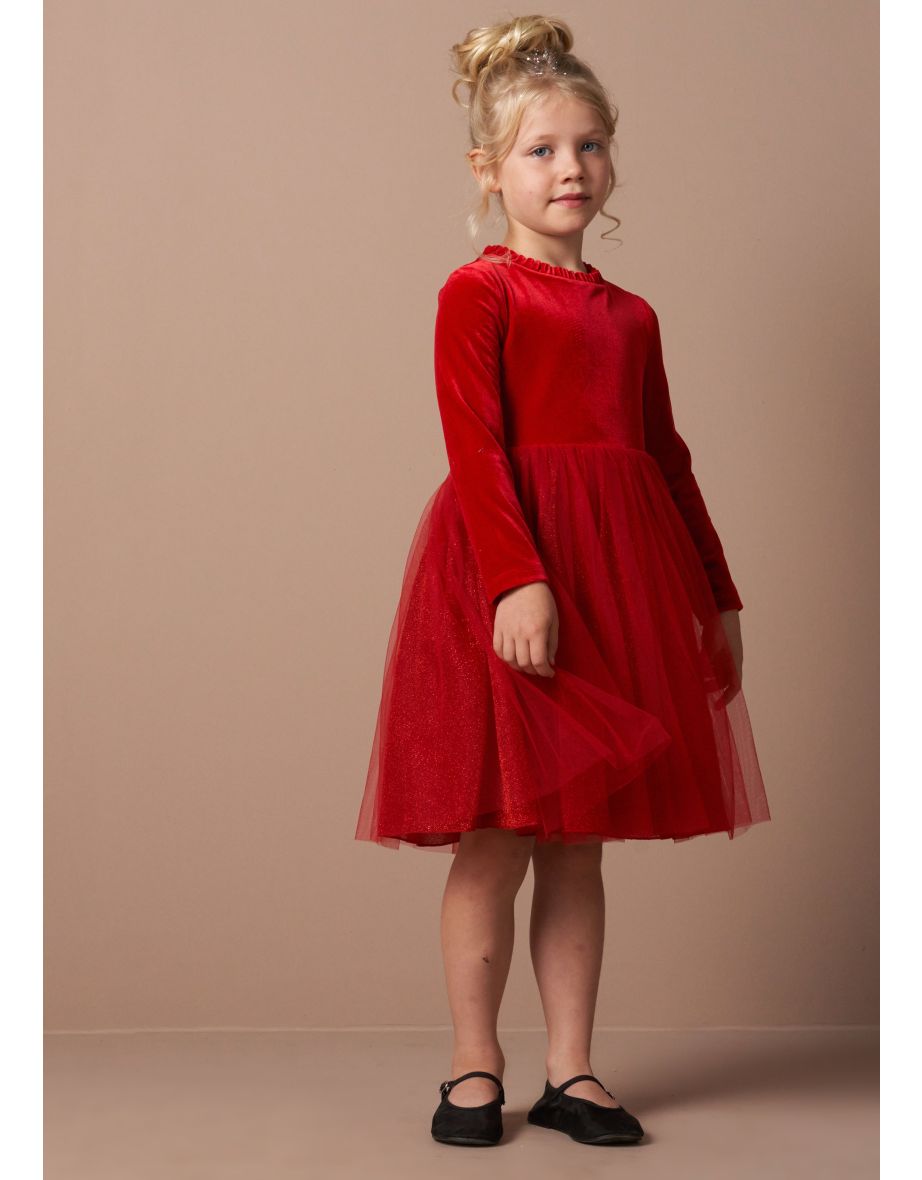 Elsie Red Velvet Tuelle Dress