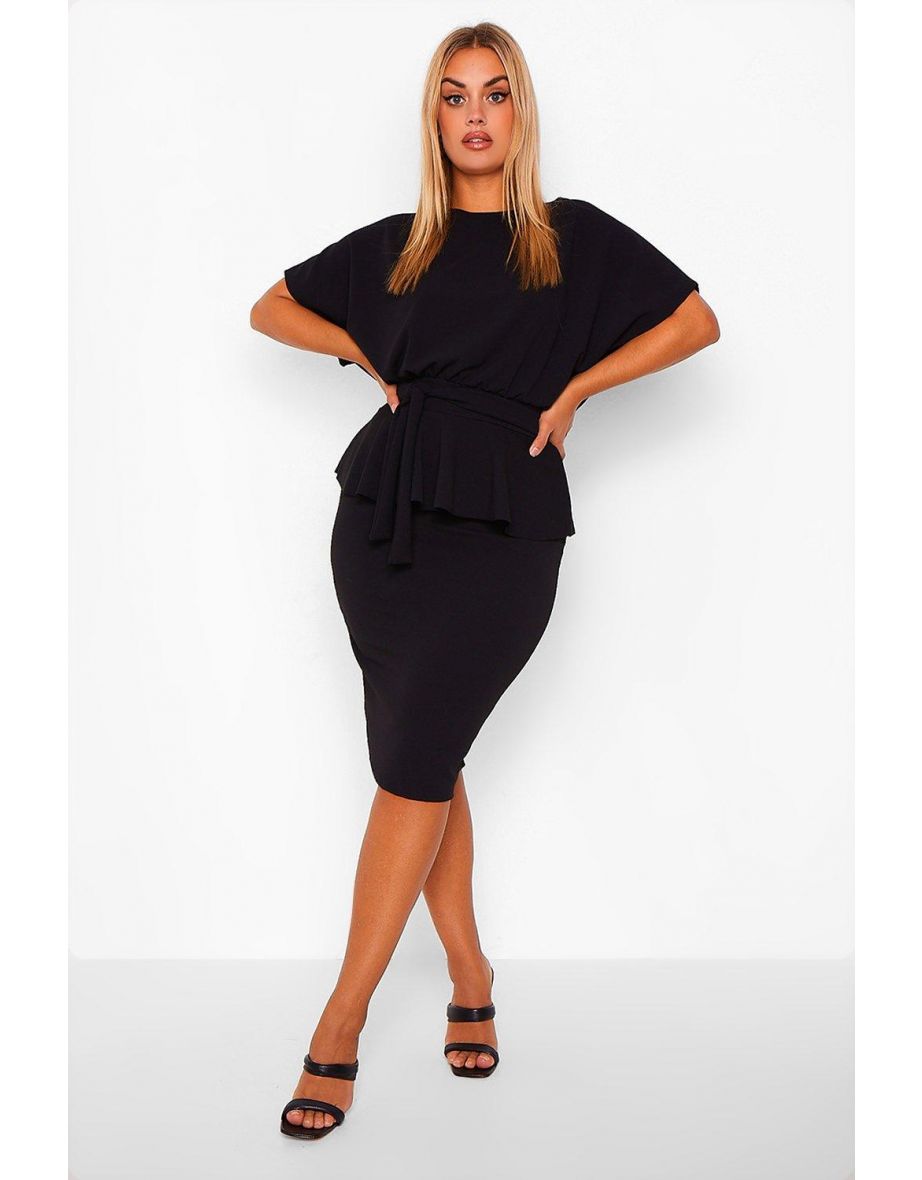 Plus Slash Neck Peplum Dress - black