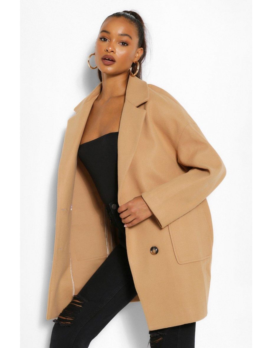 Tall Wool Oversized Pocket Coat - camel