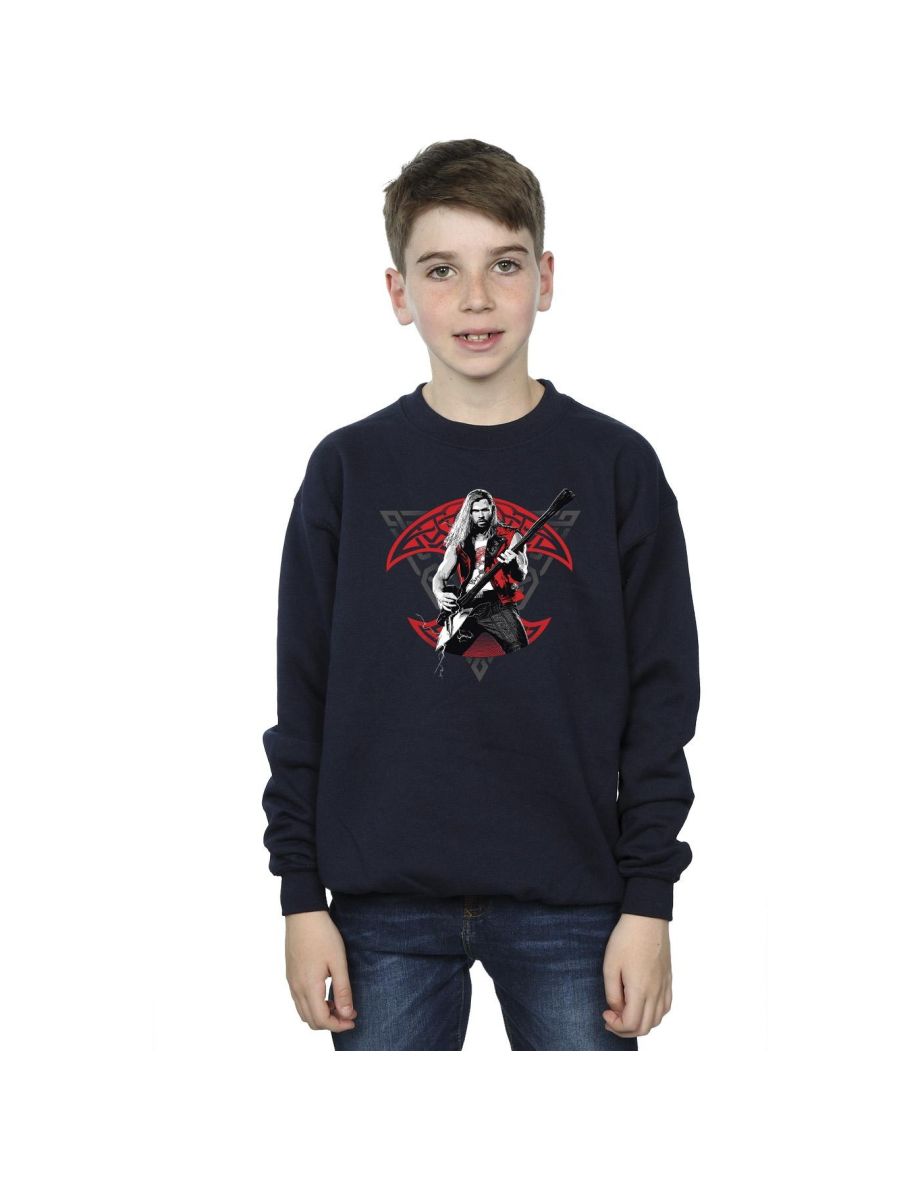 Marvel Boys Thor Love And Thunder Solo Guitar Sweatshirt - Navy Blue