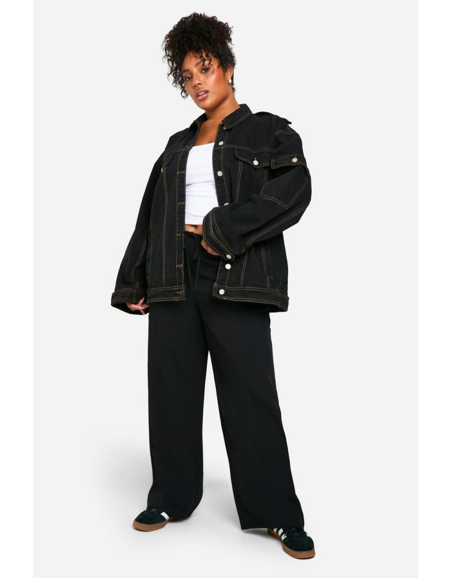 Plus Contrast Stitch Denim Jacket - black