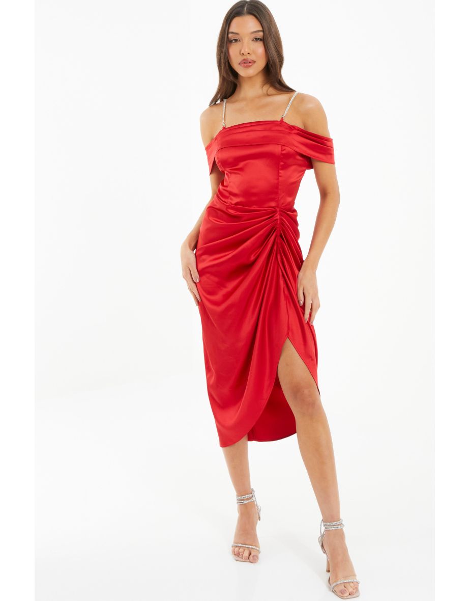 Red cold shoulder hot sale midi dress