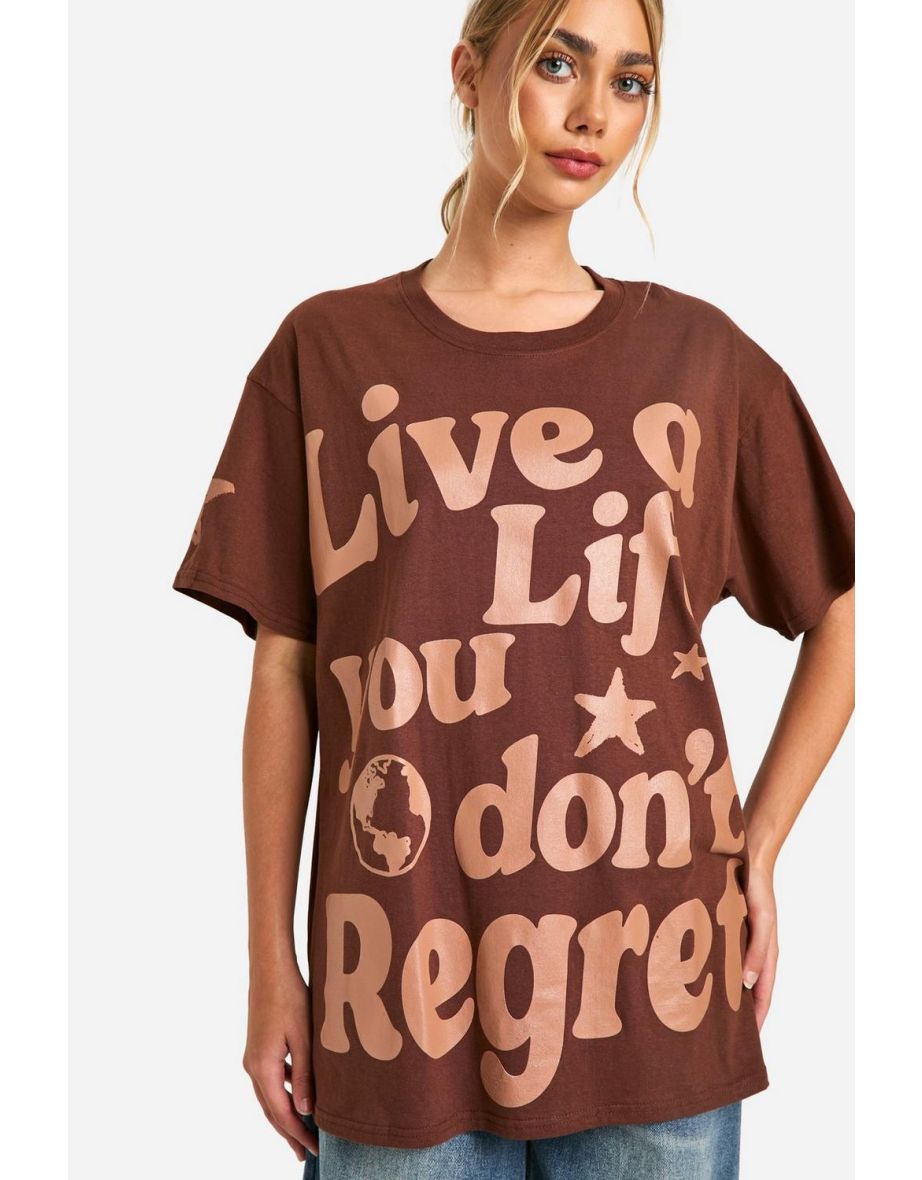 Live a Life graphic oversized T-Shirt - brown - 3
