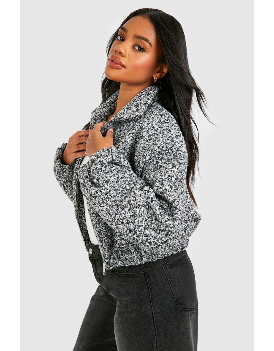 Batwing Sleeve Wool Look Bomber Jacket - grey marl - 3