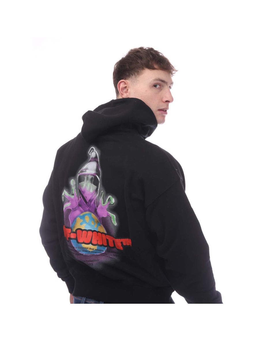 Men's Off White Alien Spray World Skate Hoodie in Black - 3