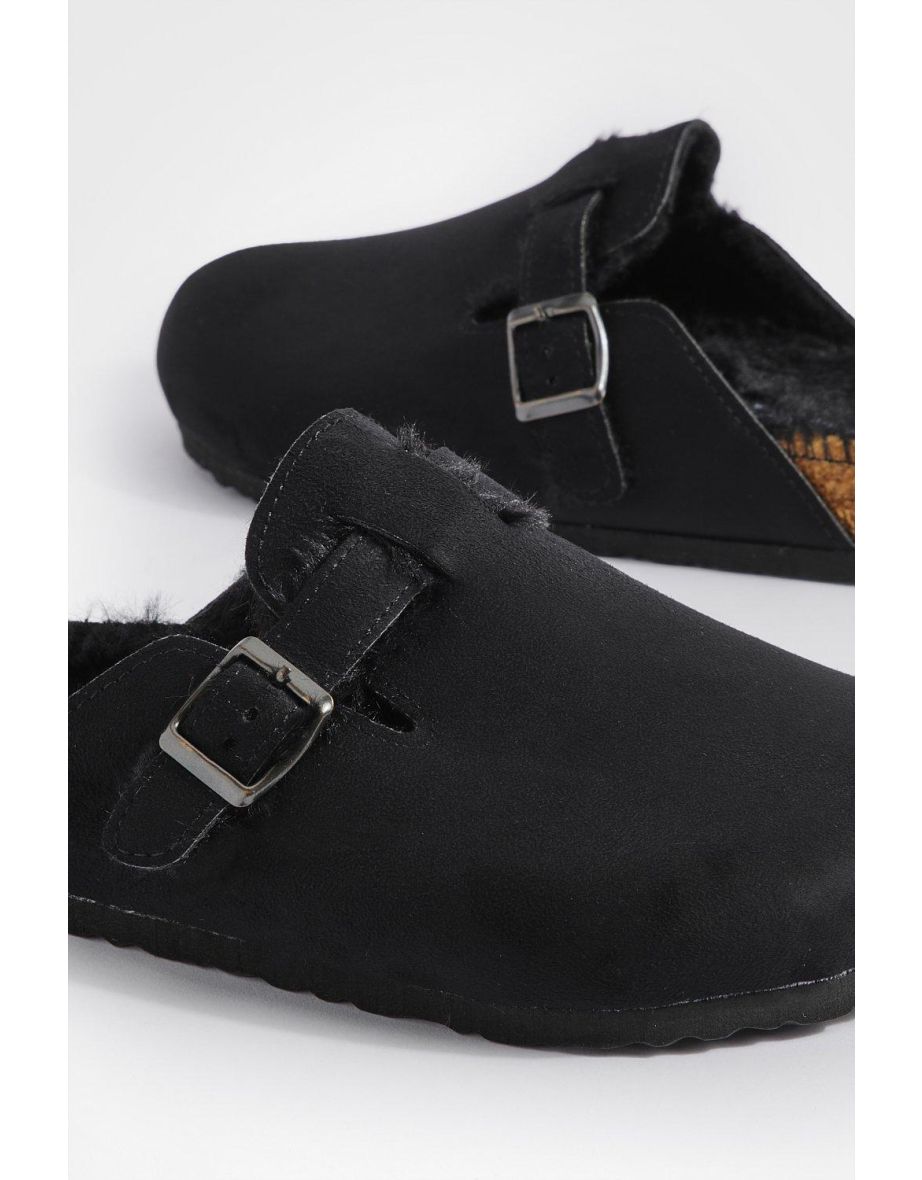 Wide Fit Fur Lined Closed Toe Clogs - black - 3