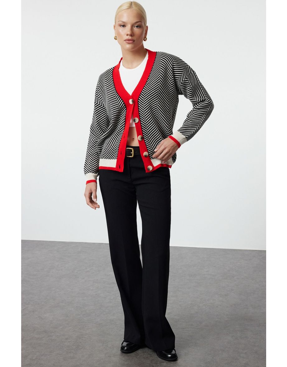 Red Wide Pattern Knitwear Cardigan