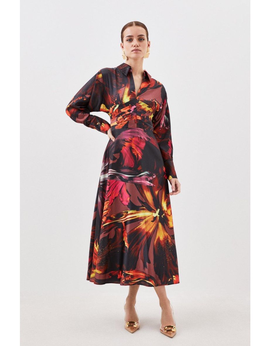 Petite Photographic Lily Draped Satin Woven Midaxi Dress - 2