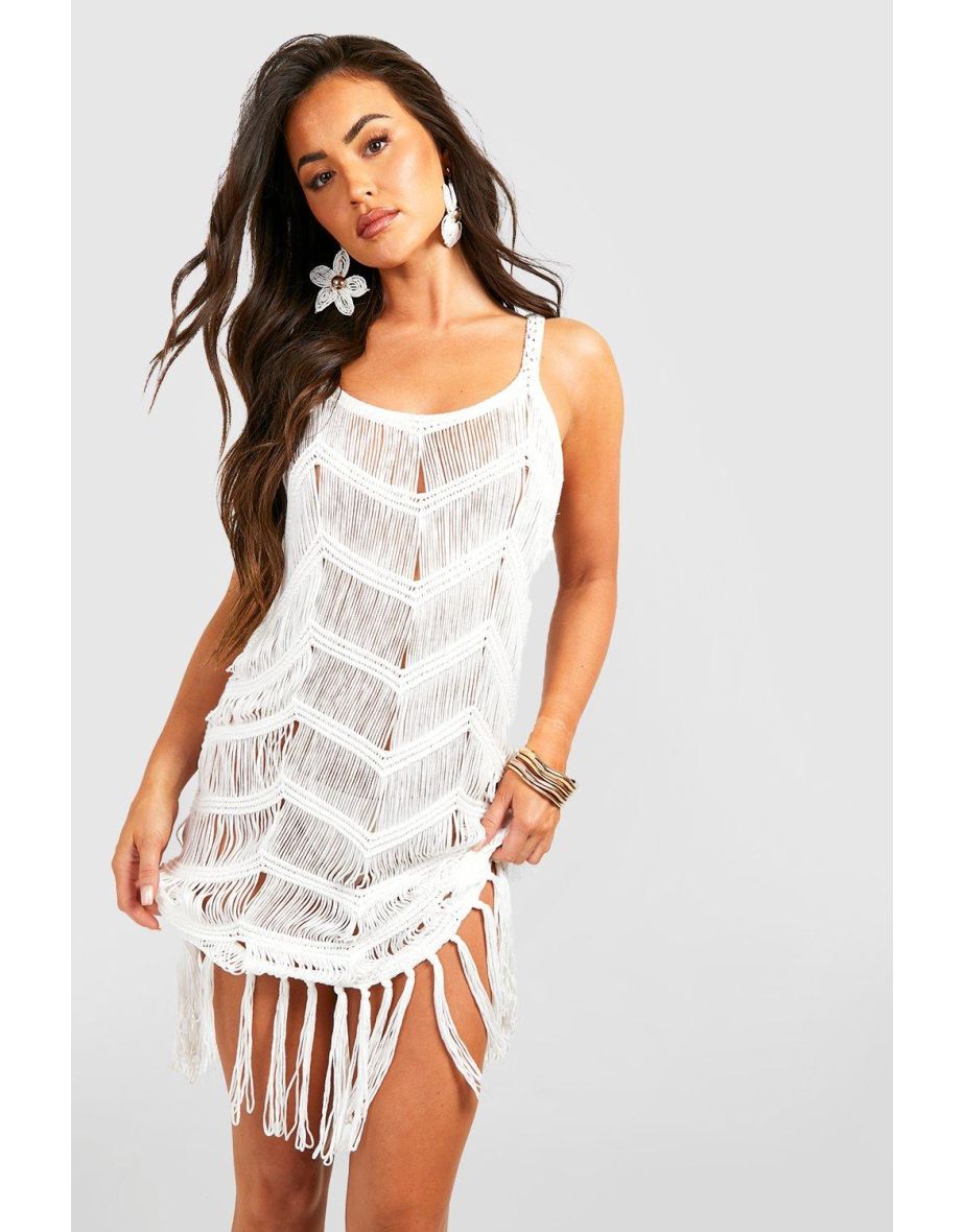 Bright Crochet Tassel Dress - white - 3
